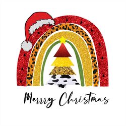 Merry Christmas With Special Rainbow Wearing Santa Hat SVG
