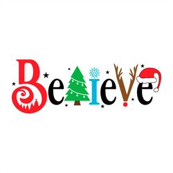 Christmas Believe With Christmas Symbol PNG Sublimation Designs