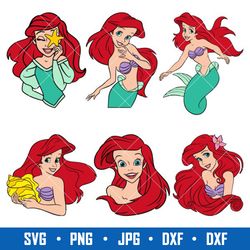 ariel little mermaid bundle svg, ariel svg, mermaid svg, disney princess svg, png jpg dxf eps file