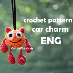 crochet pattern car charm alien lover gift, monster car accessories amigurumi pattern, how to make car charm