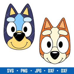 bluey and bingo face svg, bluey heeler svg, bingo heeler svg, cartoon svg png jpg dxf eps file.