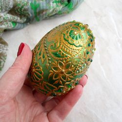 Easter egg, Painted egg, Easter favor, Painted easter egg, Green decorative egg, Easter table decor, Easter centerpiece