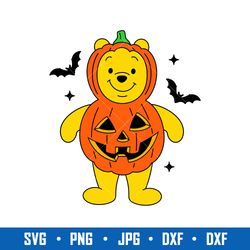 halloween pooh bear svg, pooh pumpkin svg, winnie the pooh svg, disney halloween svg, png jpg dxf eps file