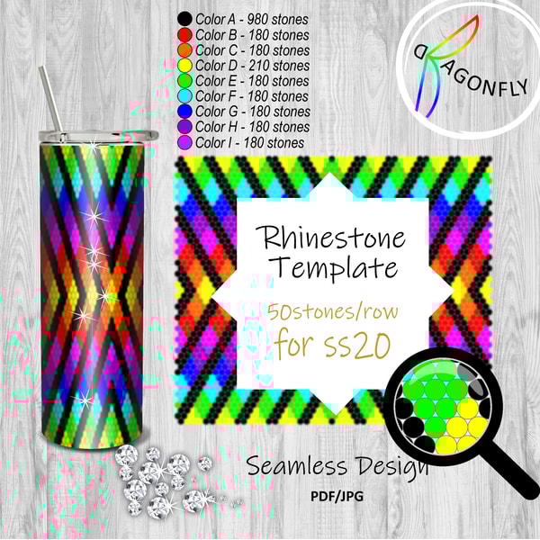 RHINESTONE TUMBLER Template SS20-5mm 50X49stones - Raindbow | Inspire ...
