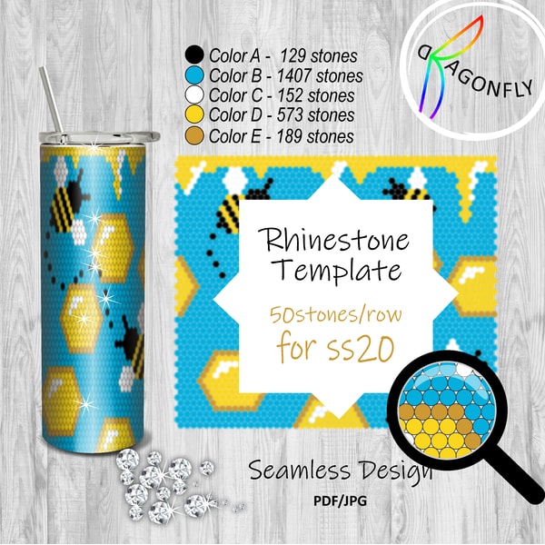 RHINESTONE TUMBLER Template SS20-5mm 50X49stones - Honey 34 - Inspire ...
