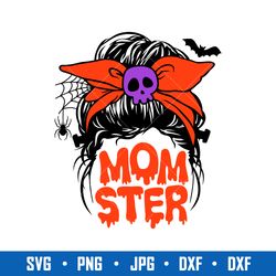 momster messy bun svg, mom life svg, life monster halloween messy bun svg, png jpg dxf eps digital file