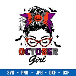 october girl svg, mom life svg, messy bun hair svg, halloween mom svg, png jpg dxf eps digital file