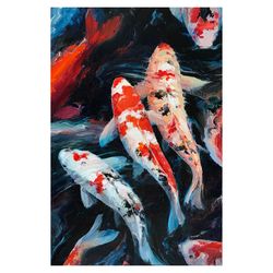 koi fish painting koi carp artwork koi carp pond original art oil painting wall art 16" by 24" by ellen che