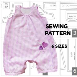 Overalls for children pdf pattern for child to fit from 3 months to 2 year, child overalls, children toddler overalls