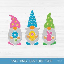 Three Easter Gnomes SVG Cut File - Easter SVG PNG DXF EPS PDF