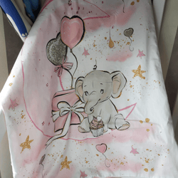 Baby girl blanket with elephant, twin baby shower gift ideas,elephant cotton blanket, personalised baby blanket