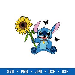 stitch holding a sunflower svg, stitch sunflower svg, stitch svg, cartoon svg, png dxf eps digital file
