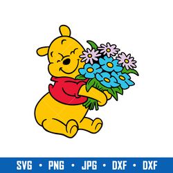 winnie the pooh flowers svg, sunflower pooh bear svg, pooh bear svg, png jpg dxf eps digital file