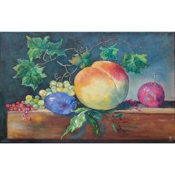 Peach Painting Fruits Original Art Impressionist Art Still Life Artwork 16x24" by KseniaDeArtGallery