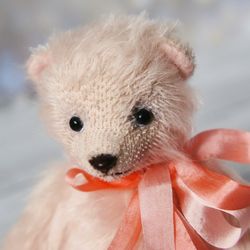 Stuffed mohair pink teddy bear, OOAK classic teddy bear