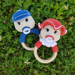 Baby rattle doll - girl and boy, baby toy, crochet teether, newborn gift