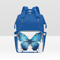 Blue Butterfly Watercolor Style Diaper Bag Backpack