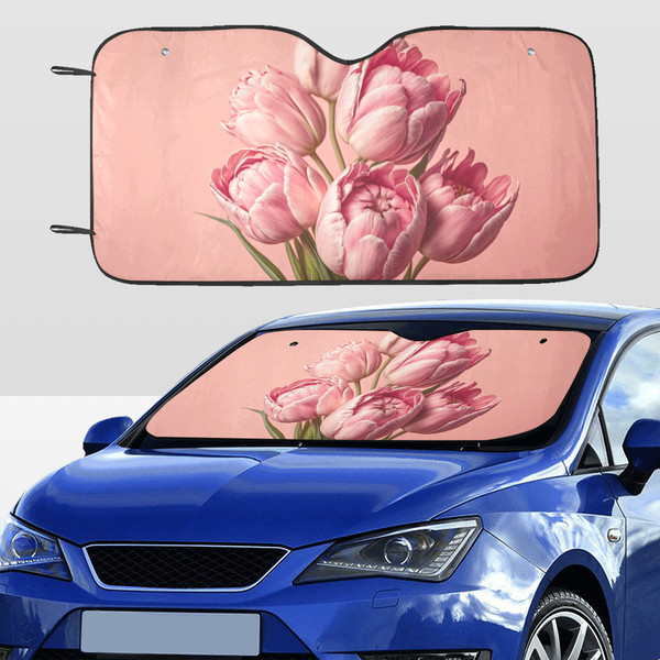 Pink Tulips Flowers Car SunShade.png