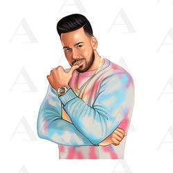 Printable Romeo Santos PNG hand drawn sublimation designs, no background, art digital download