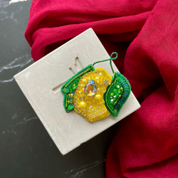 Juicy Lemon Beaded Brooch, Handmade Embroidered Jewelry, Yellow Fruit Brooch, Pin, Lemon Brooch, Fruit Brooch, Yellow