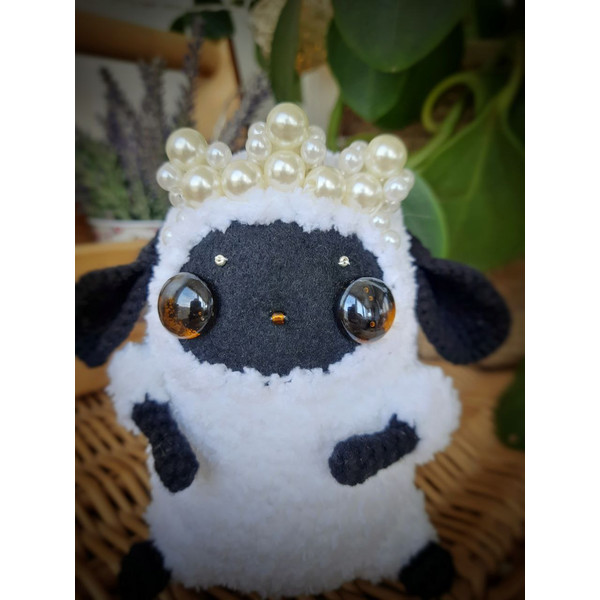 Black and white sheep OOAK fantasy plush toy decor (2).jpg