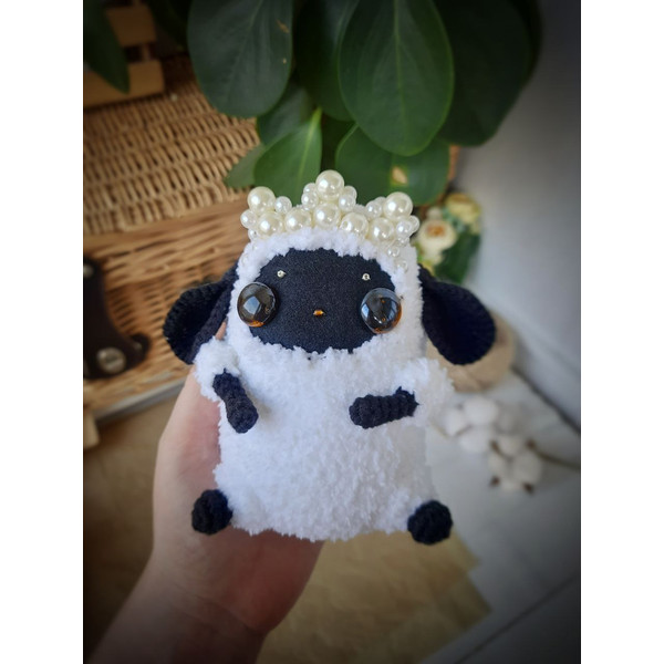 Black and white sheep OOAK fantasy plush toy decor (7).jpg
