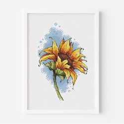 Sunflower Cross Stitch Chart, Flower Counted Cross Stitch Pattern PDF,Plant Hand Embroidery Design,Needlepoint Digital F