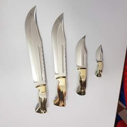4 pieces of handmade d2 steel stag horn handles hunting knives