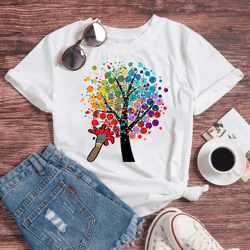 tree lover multicolor rainbow polka dot t-shirt - polka dot t-shirt, art lover gift, artist shirt