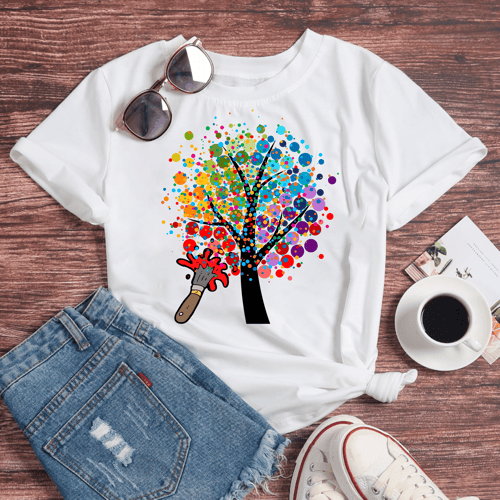 Tree Lover Multicolor Rainbow Polka Dot T-Shirt - Polka Dot T-Shirt, Art Lover Gift, Artist Shirt