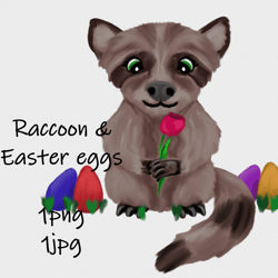 Digital download / Hand drawn, cute, Easter raccoon