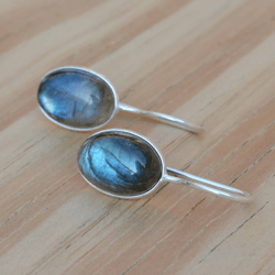 Oval Labradorite Earrings Silver, Gemstone Earrings, Blue Stone Earrings, Drop Dangle Earring Sterling Silver Jewelry