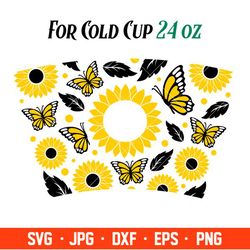Sunflower And Butterfly Full Wrap Svg, Starbucks Svg, Coffee Ring Svg, Cold Cup Svg, Cricut, Silhouette Vector Cut File