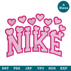 Nike hearts Embroidery Design, Custom love logo Swoosh Design file 4 Pes Dst Jef Vp3 sizes, Instant Download