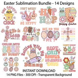 retro easter sublimation bundle png, 14 design, easter clipart, easter shirt, easter kids shirt, easter png, cute easter