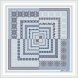 Cross stitch pattern Sampler Borders geometric ornament panel monochrome pillow napkin counted crossstitch patterns PDF