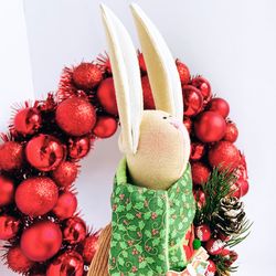 Digital download, Christmas bunny, pattern and tutorial, Christmas rabbit gift, Bunny with cloth, Holiday gift, DIY