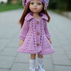 Knitted coat, dress and hat for Paola Reina doll