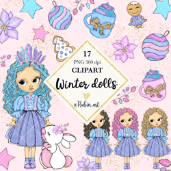 Amazing winter girls clipart, dolls clipart, christmas clipart, planner stickers, girl illustrations, doll illustrations