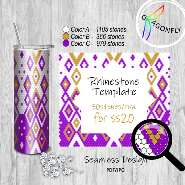 RHINESTONE TUMBLER Template SS20-5mm 50X49stones - 36 | Inspire Uplift