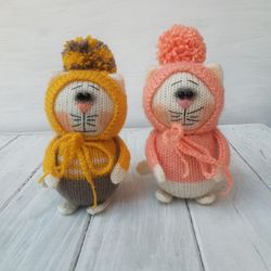Hand Knit Funny Cat Kitty With Hat Stuffed Toys Plush Toys Animals Handmade Gift