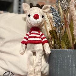 Deer Amigurumi Toy,Gift For Baby ,Red and White Toys, Handmade Amigurumi Doll,Handmade Deer Toys,Spring Break Gift,Child