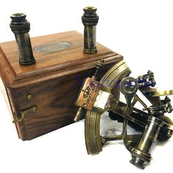4'' Vintage brass kalvin & hughes london brass nautical sextant with hard wood box and 2 extra lences - Anniversary gift