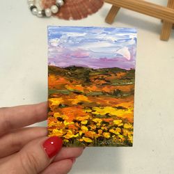 Sunflower Painting ACEO Original Art Miniature Landscape Small Painting flower Tiny Painting 2.5" by 3.5" by Katbes