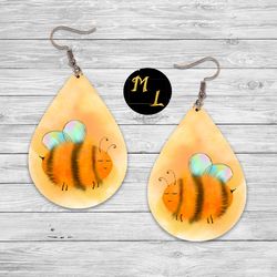 Bee earrings, Summer earrings sublimation ,Orange earrings,Teardrop earrings sublimation,Summer sublimation