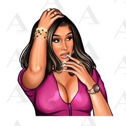 cardi b png hand drawn no background new 2023 black hair art digital download