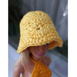 BUCKET HAT 1:6 scale doll, Straw hat for doll,Tiny sun hat, Cloche hat for doll 11.5 inch, Summer hat for dolls