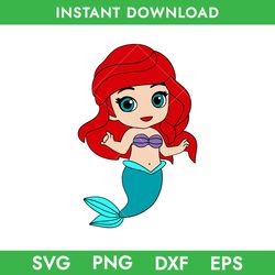 Baby Ariel Svg, Ariel Mermaid Svg, Little Mermaid Svg, Disney Princess Svg, Png Dxf Eps Instant Dowloand