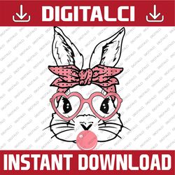 cute bunny with bandana heart glasses bubblegum easter day easter day png, happy easter day sublimation design