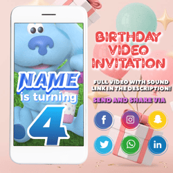 blue's clues & you video invitation, blues clues birthday party, blue's clues animated invitation, custom video, digital